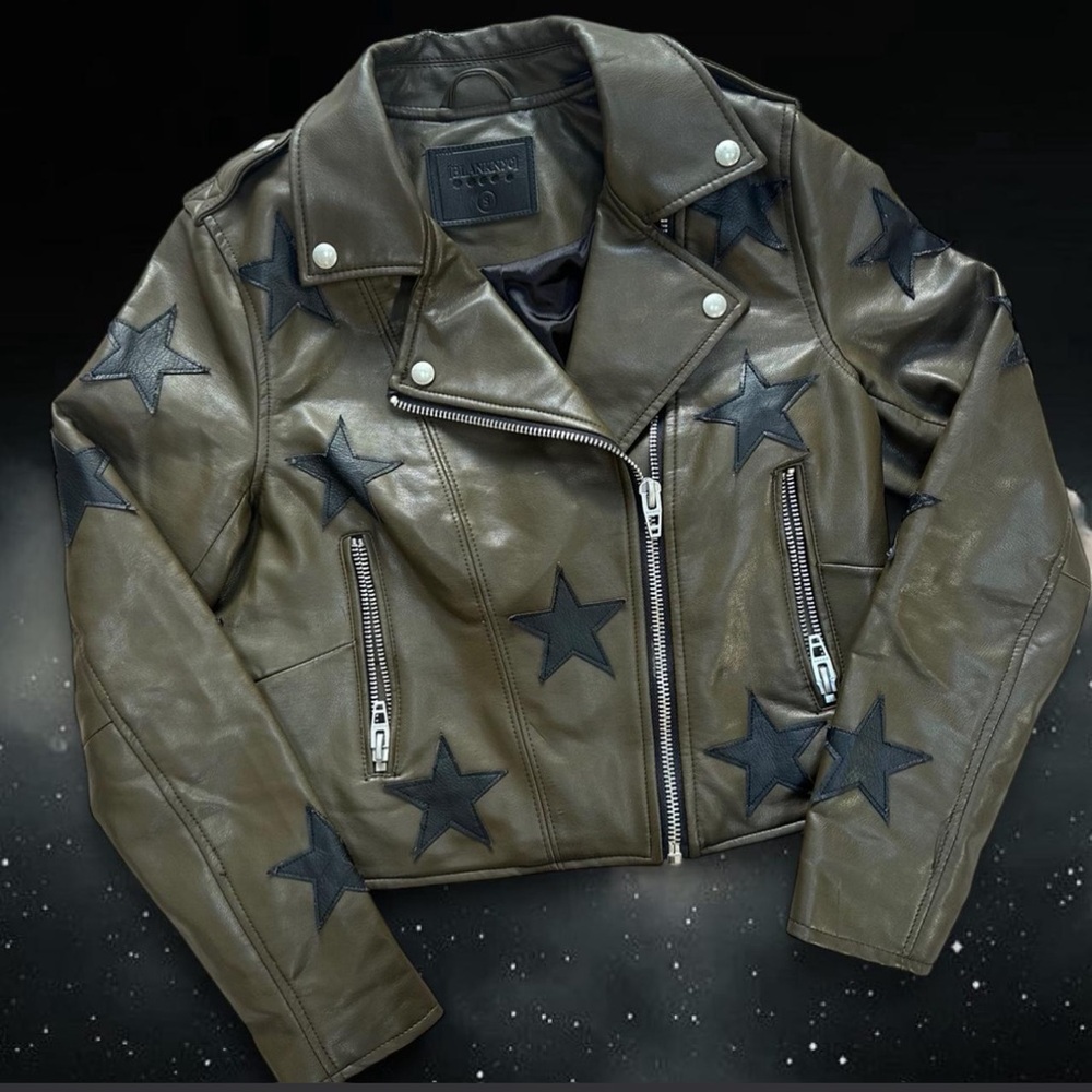 Star-Patterned Faux Leather Jacket